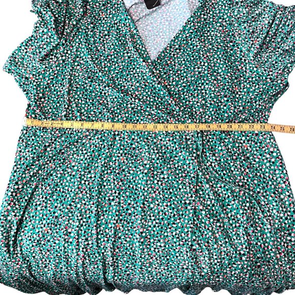 Torrid Wrap Dress NWT Size 5X Green Knit Pebble Print Puff Sleeve Ruffle Hem - Picture 16 of 16